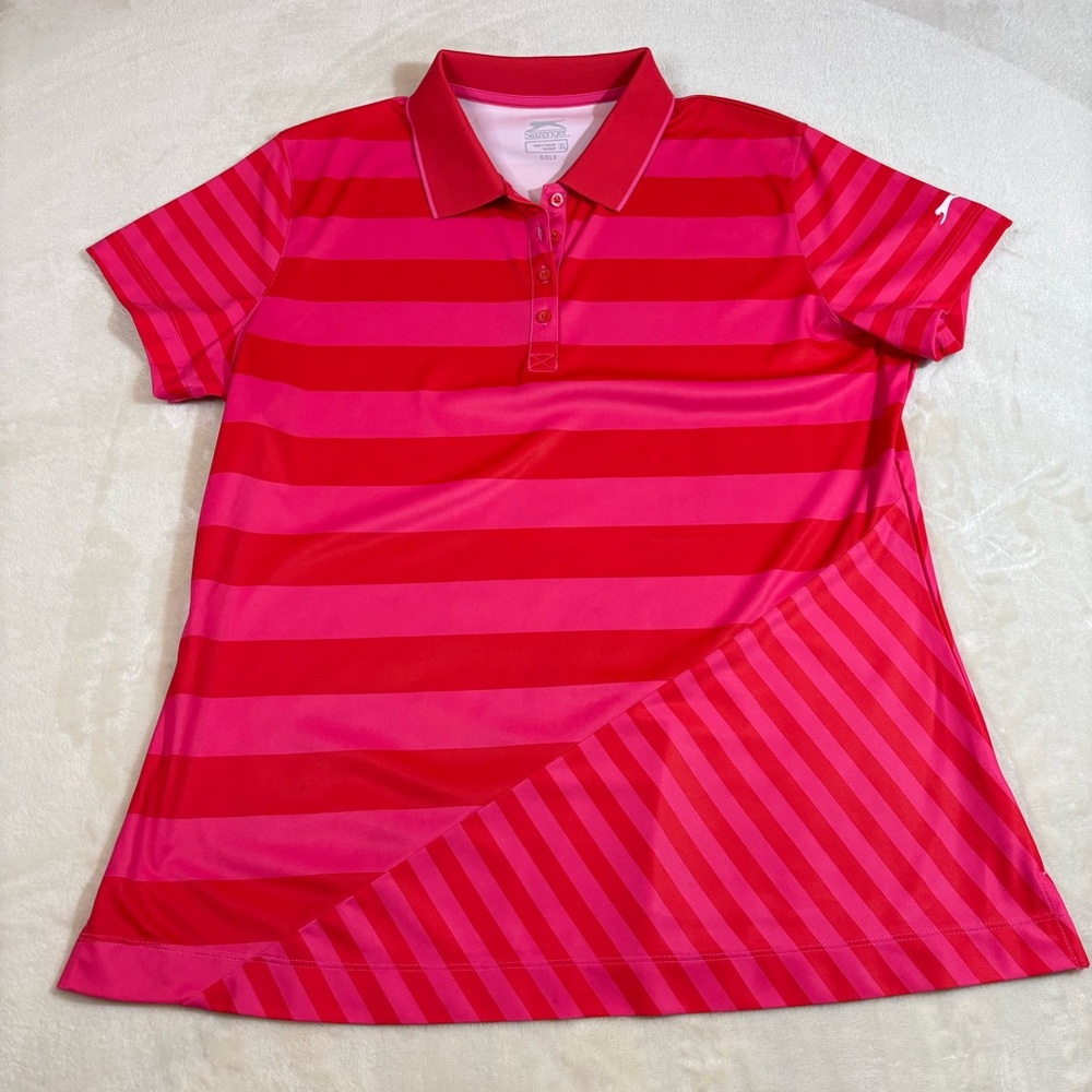 Slazenger Women’s Red and Hot Pink Golf ShirtTennis Polo Size XL